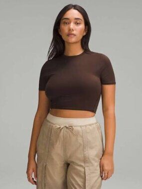 Lululemon Wundermost Ultra-Soft Nulu Crewneck Cropped T-Shirt - French Press
